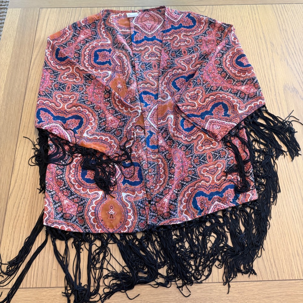Wrangler Kimono Cardigan Women‎ Small Orange Paisley Fringe LW1287M